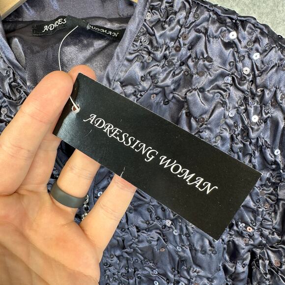 Adressing Jacket Womens Large Gunmetal Gray Sequin Crinkle Embellished Full Zip - Picture 5 of 14